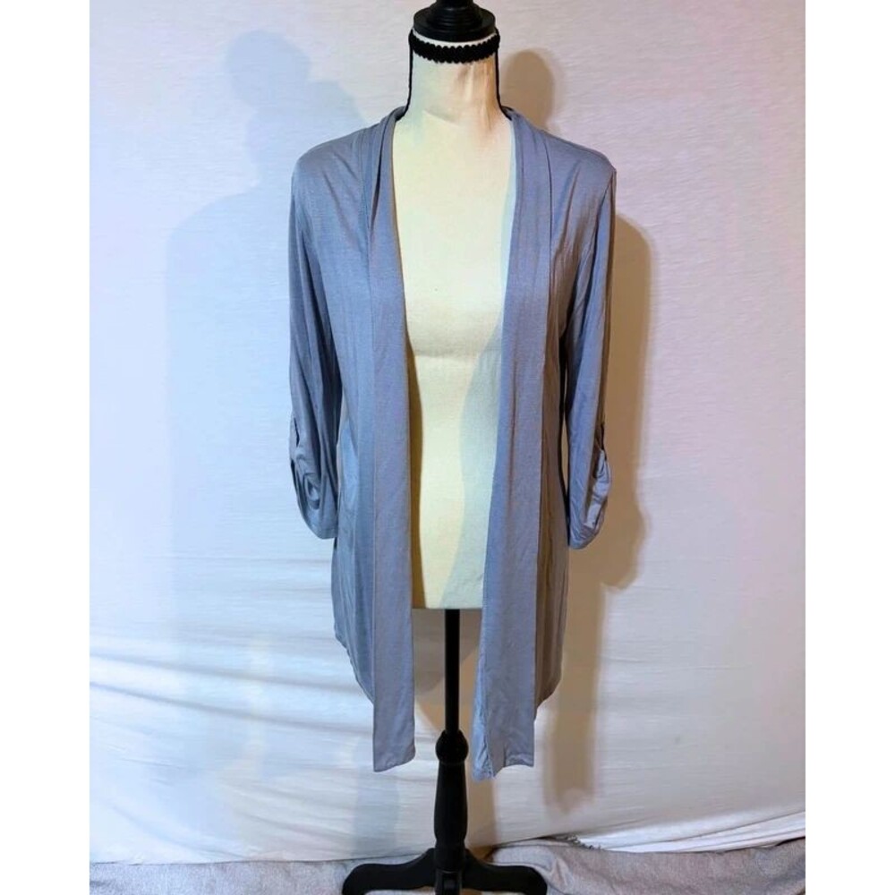 Olivia Moon Grey Periwinkle Open Drape Cardigan Size S Waterfall Knit Top